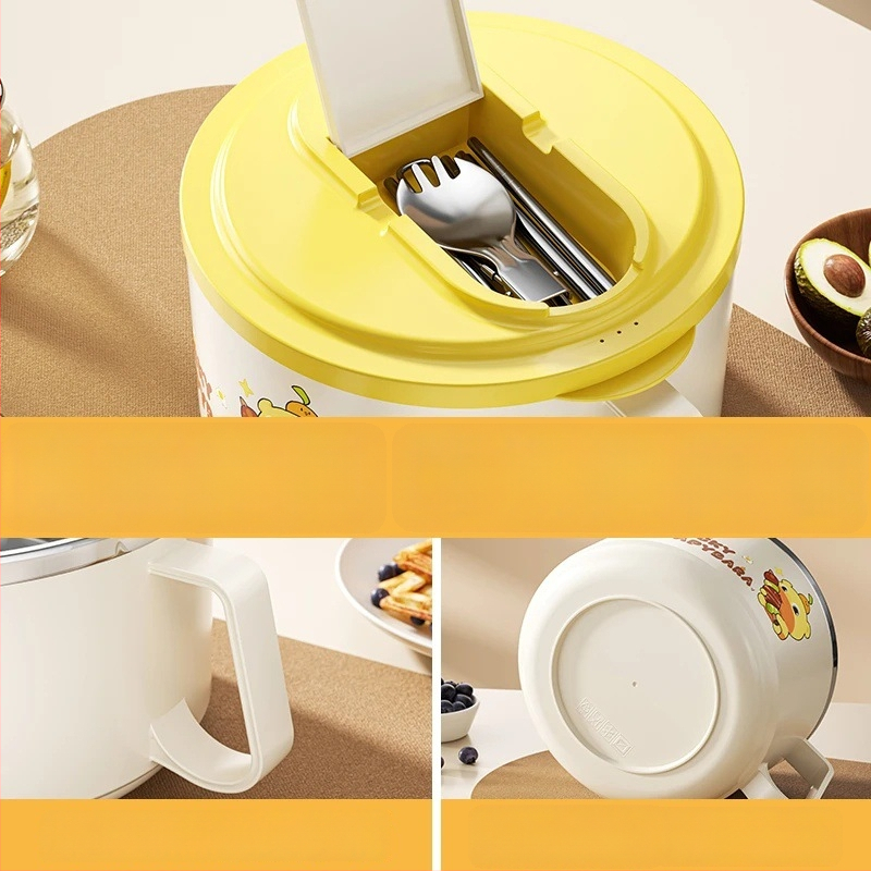 Bol din oțel inoxidabil pentru noodles instant cu capac, cu funcție de scurgere, ideal pentru cămine și cantine