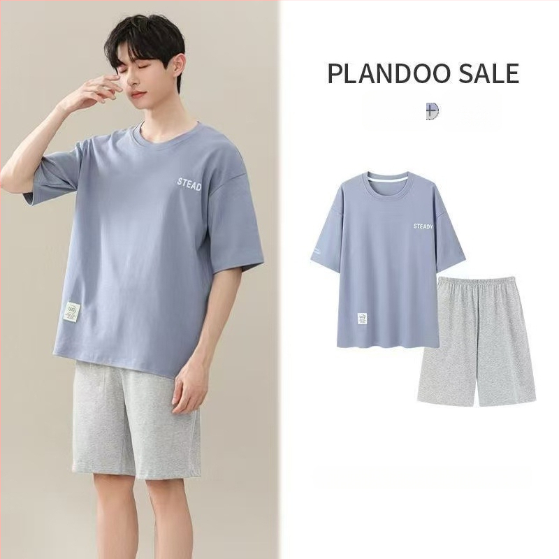 Pijamă de vară pentru bărbați, set din modal, tricou cu mânecă scurtă și șorturi, croială lejeră, țesătură subțire, stil casual, potrivite pentru purtarea în exterior
