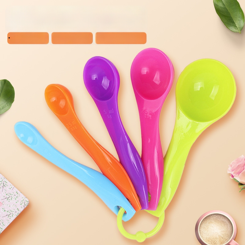 Set de 5 linguri măsură colorate, cu marcaje de dimensiune, material durabil, sigur pentru alimente, pentru gătit și coacere