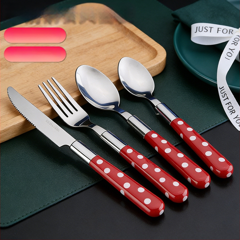 Set de tacâmuri din oțel inoxidabil, 24 piese, pentru masă occidentală – cuțite pentru felul principal, cuțite pentru steak, furculițe, linguri și linguri de supă, oțel inoxidabil 410