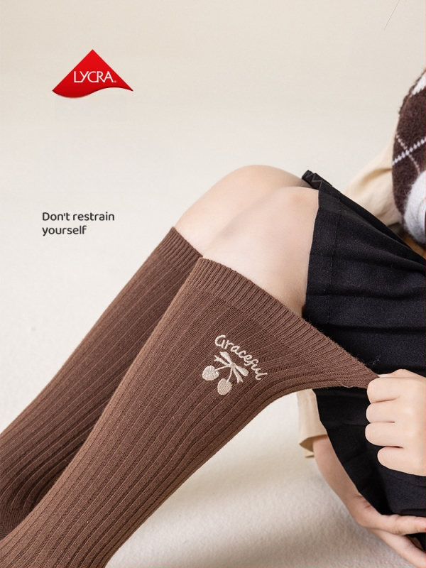 Șosete lungi pentru copii, toamnă-iarnă, stil britanic retro de școală, cu broderie cu funda realizată cu două ace, din bumbac combed în stil coreean