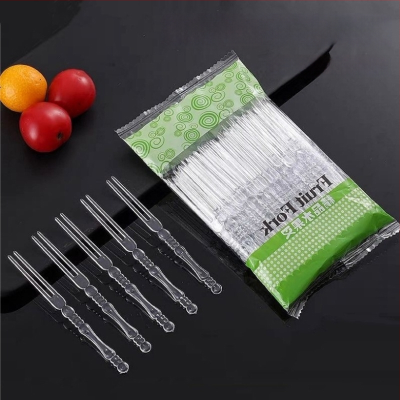 Furculițe de fructe de unică folosință, stil bambus, plastic transparent îngroșat, ambalate individual