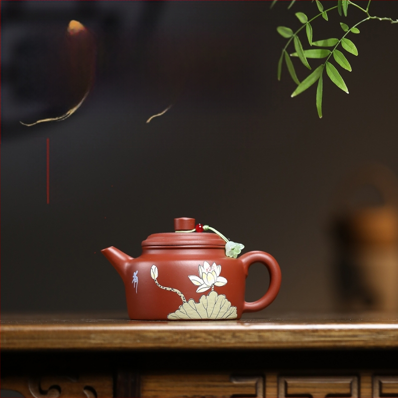 Ceainic Yixing din nisip mov, lucrat manual din mină originală Dahuangbao, parfum delicat cu farmec de lotus, pentru seturi Kung Fu de ceai