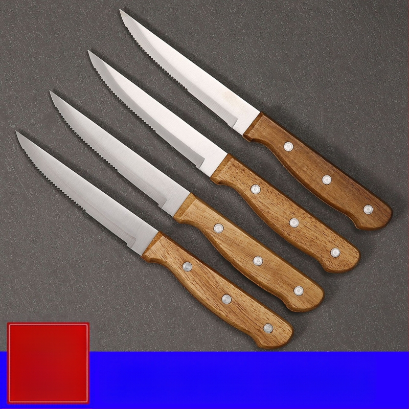În stoc: Cuțit de steak din oțel inoxidabil, stil occidental, mâner din lemn de acacia, pentru uz casnic, lamă lustruită, lamă 11,5 cm, mâner 11,2 cm