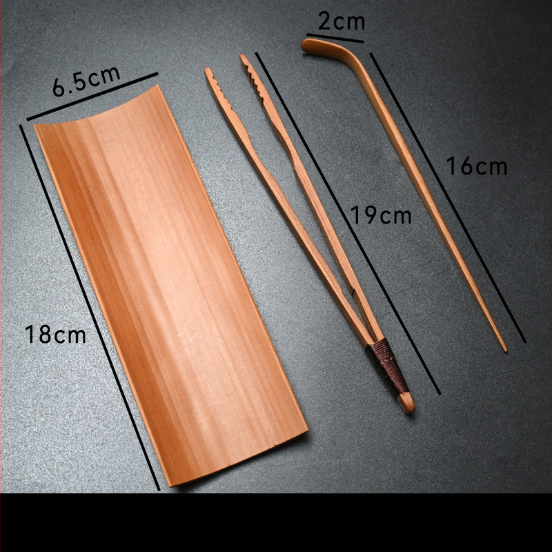 Set de ceai din bambus pentru ceremonial Kung Fu cu accesorii – clemă pentru ceai, ac pentru ceai, linguriță pentru ceai, suport pentru ceai și set cu șase unelte