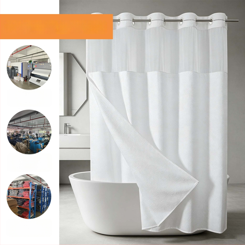 Cortină de duș monocromă, impermeabilă și rezistentă la mucegai, cu textură waffle, poliester, 71×75 inch