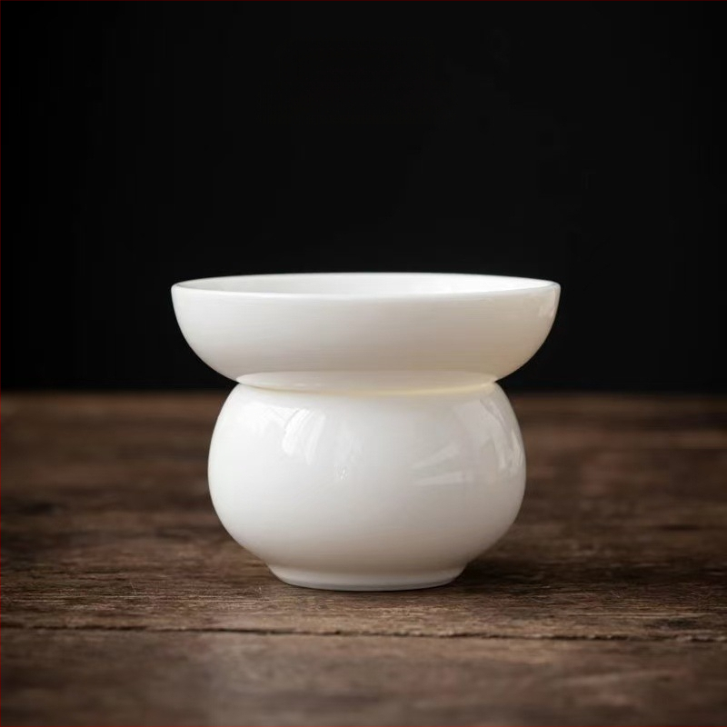Filtru de ceai din porțelan alb, stil japonez, ceramic pentru ceai Gongfu, filtru unic