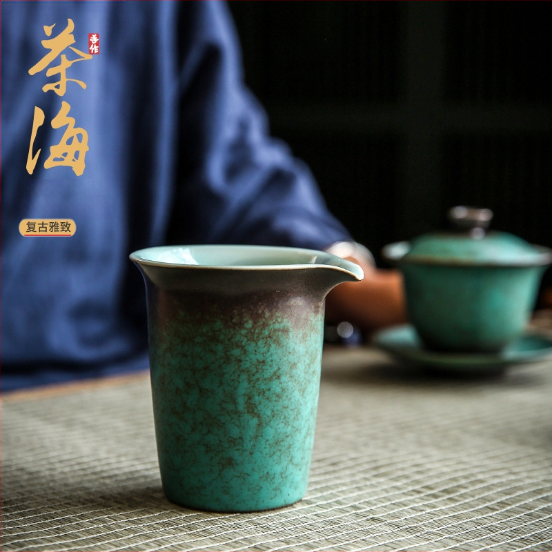 Set de ceai ceramic mare, în stil japonez, glazură la cuptor, culoare turcoaz-verde, pentru uz casnic