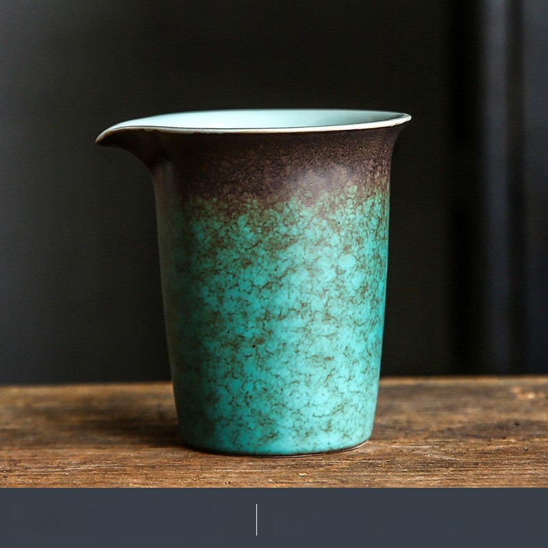 Set de ceai ceramic mare, în stil japonez, glazură la cuptor, culoare turcoaz-verde, pentru uz casnic