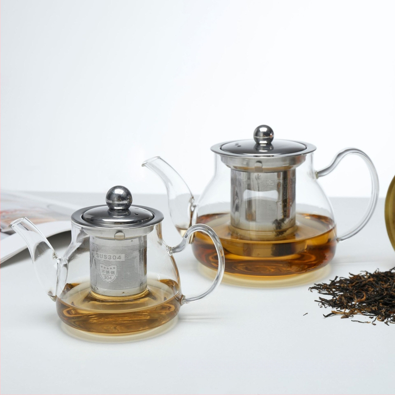 Ceainic de sticlă cu filtru – sticlă borosilicat rezistentă la temperaturi, oțel inoxidabil, capacitate mică, pentru ceai cu flori, pentru uz casnic