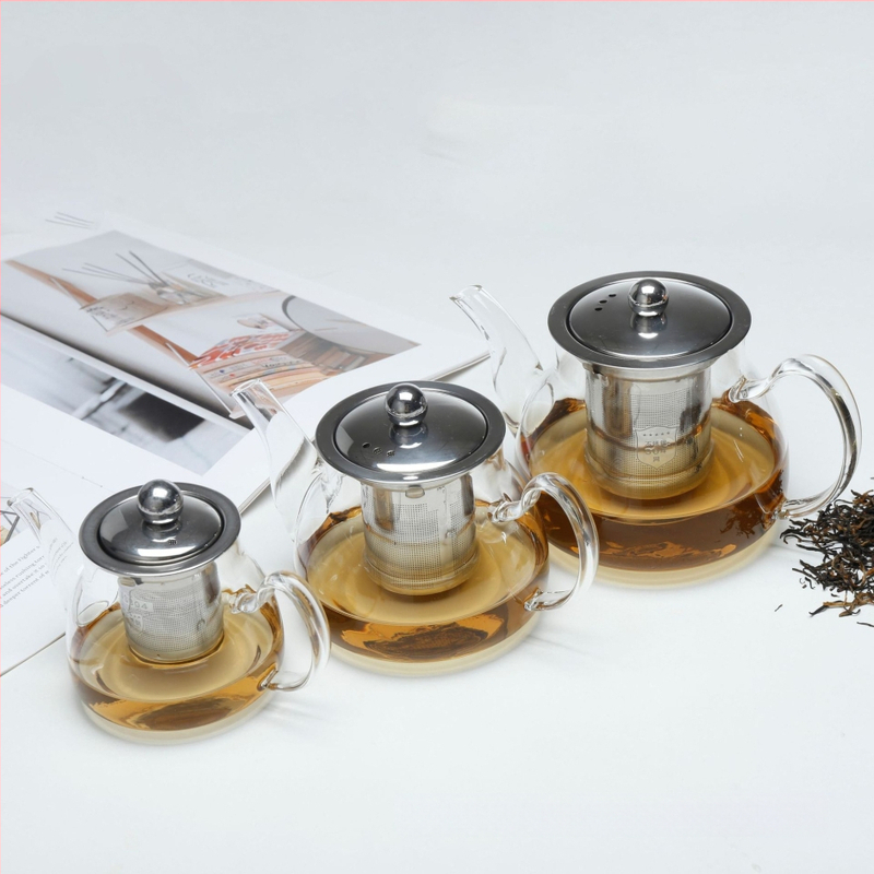 Ceainic de sticlă cu filtru – sticlă borosilicat rezistentă la temperaturi, oțel inoxidabil, capacitate mică, pentru ceai cu flori, pentru uz casnic