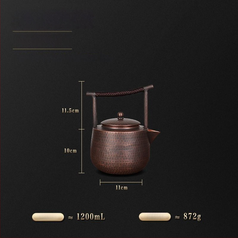 Ceainic din cupru cu capacitate mare pentru fierberea apei și infuzarea ceaiului, vas din cupru lucrat manual, stil chinezesc retro, cu mâner superior