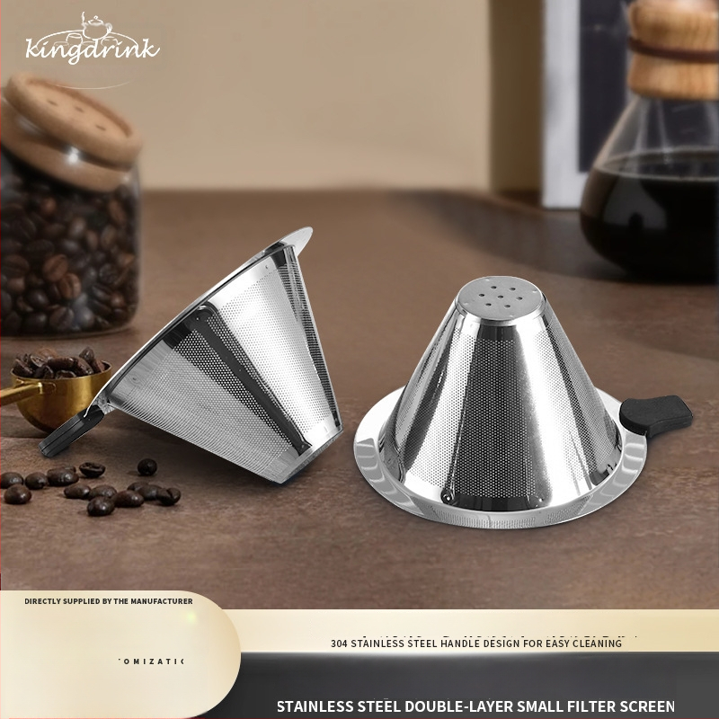 Filtru de cafea din oțel inoxidabil 304, dublu strat, pentru preparare manuală a cafelei americane, cu pâlnie și cană-filtru