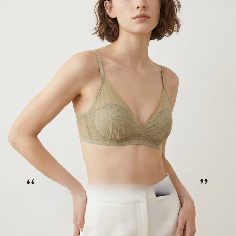 Tangge Sutien din mătase franțuzească primăvară-vară, cupe triunghiulare, dantelă, mătase Mulberry, cupe cu urechi de iepure, design luxos