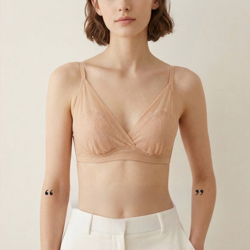Tangge Sutien din mătase franțuzească primăvară-vară, cupe triunghiulare, dantelă, mătase Mulberry, cupe cu urechi de iepure, design luxos