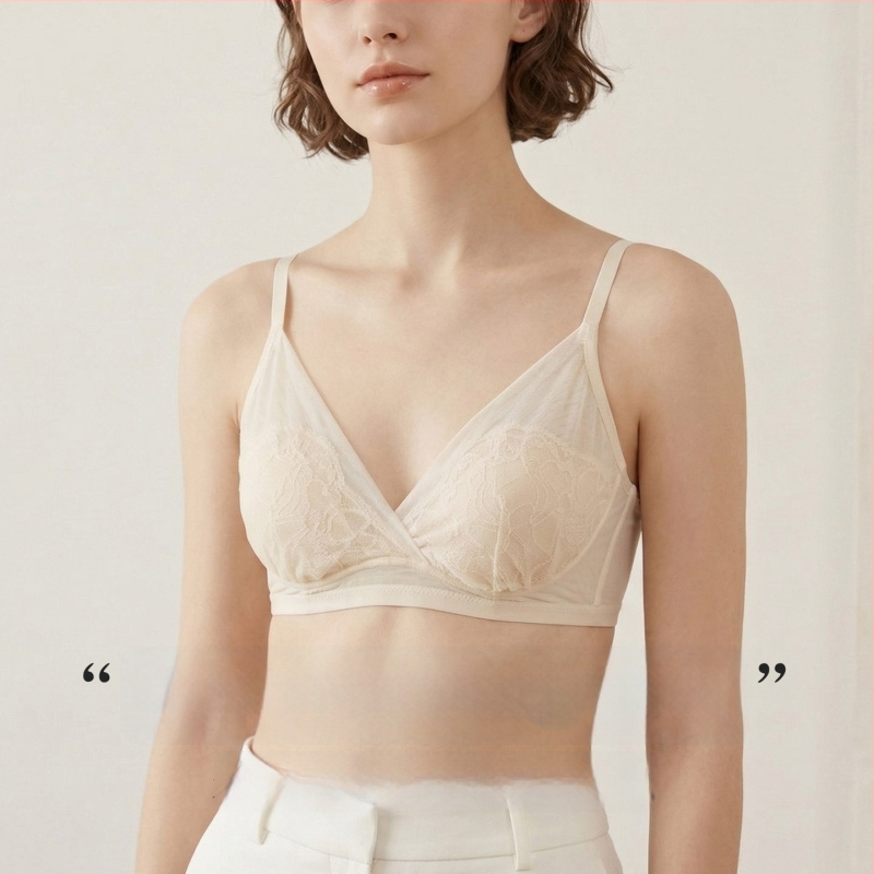 Tangge Sutien din mătase franțuzească primăvară-vară, cupe triunghiulare, dantelă, mătase Mulberry, cupe cu urechi de iepure, design luxos