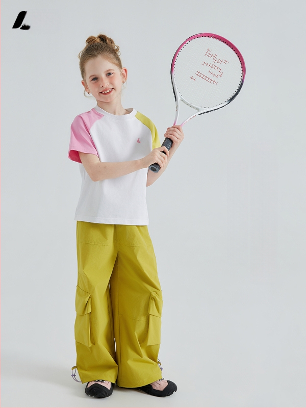 Tricou pentru copii cu raglan, panouri colorate, mâneci scurte, 100% bumbac, top sportiv de vară, respirabil