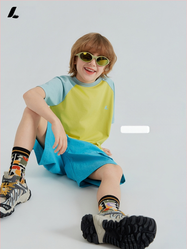 Tricou pentru copii cu raglan, panouri colorate, mâneci scurte, 100% bumbac, top sportiv de vară, respirabil