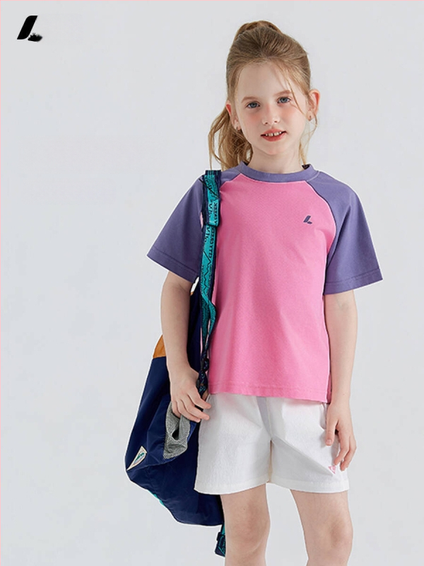 Tricou pentru copii cu raglan, panouri colorate, mâneci scurte, 100% bumbac, top sportiv de vară, respirabil