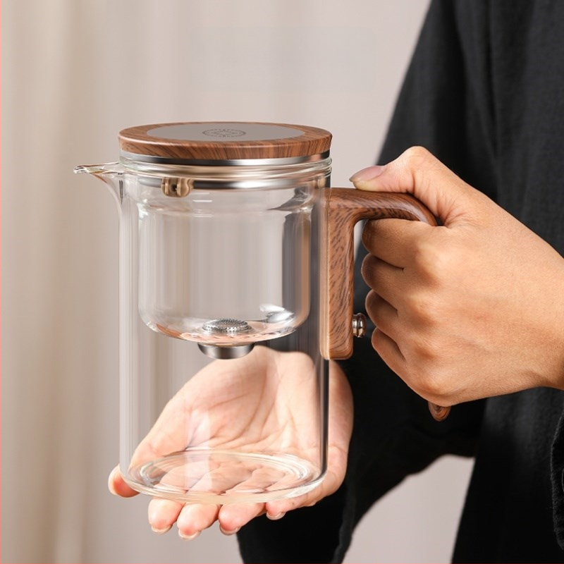 Ceainic din sticlă cu separare ceai-apă, filtru rezistent la temperaturi înalte, cană magnetică pentru infuzie, set de ceai Kung Fu