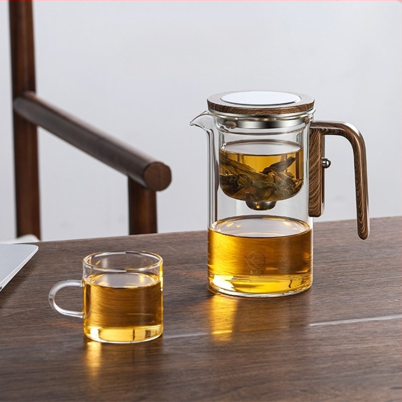 Ceainic din sticlă cu separare ceai-apă, filtru rezistent la temperaturi înalte, cană magnetică pentru infuzie, set de ceai Kung Fu