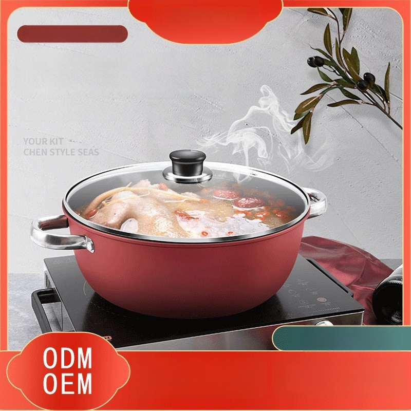 Oală de supă cu două mânere din piatră Maifan, vas de gătit multifuncțional cu abur, oală groasă antiaderentă pentru gătit la foc domol și supe, cu capac