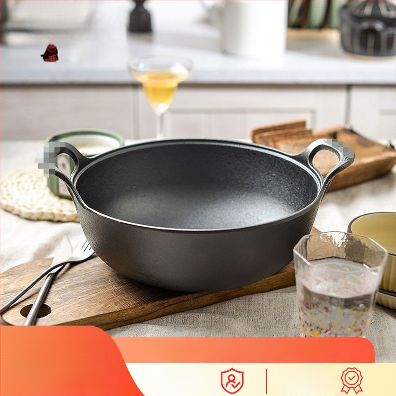 Oală de supă din fontă, fără strat de acoperire, antiaderentă, stil tradițional, cu mâneri duble, pentru uz casnic