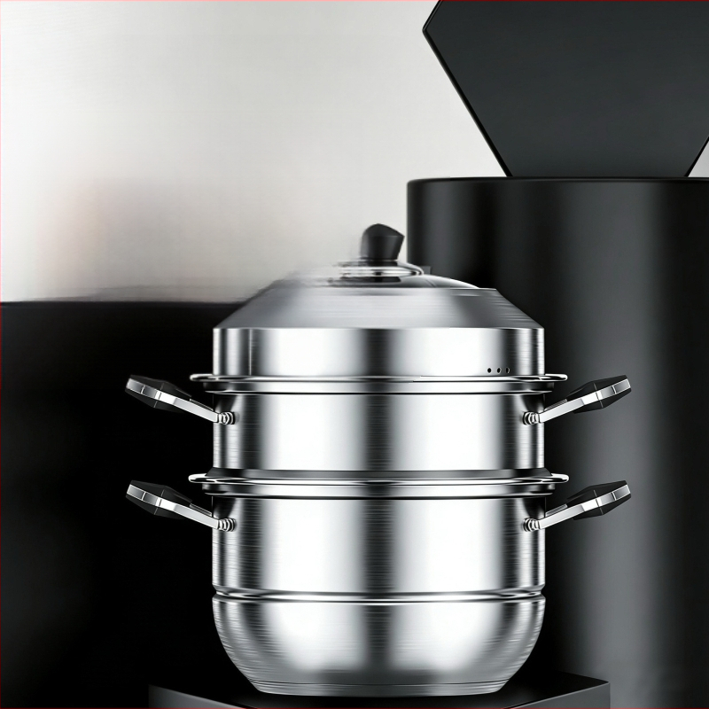 Vaporieră de uz casnic din oțel inoxidabil, în stil oală de orez, de calitate alimentară, grosime extra și înălțime mărită, pentru aburirea chiflelor, capacitate 3–4 niveluri