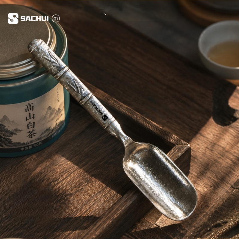 Linguriță de ceai din titan pur, lingură de măsurat ceai și lopățică pentru ceai – pentru uz casnic, accesorii premium pentru set Kung Fu ceai, unealtă pentru prepararea ceaiului în aer liber