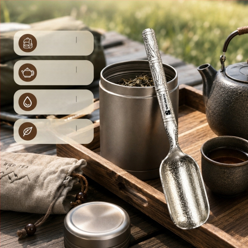 Linguriță de ceai din titan pur, lingură de măsurat ceai și lopățică pentru ceai – pentru uz casnic, accesorii premium pentru set Kung Fu ceai, unealtă pentru prepararea ceaiului în aer liber