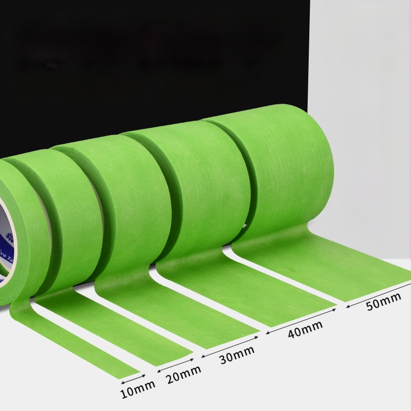 Bandă de mascare verde, texturată, fără reziduuri de adeziv, pentru artă și design; poate fi scrisă pentru marcaj; lățime 10–50 mm, lungime 10/20 m.