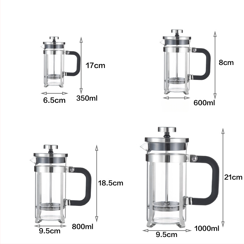 Mayica Cafetieră French Press din sticlă borosilicat de înaltă rezistență, filtru din oțel inoxidabil, capac plat