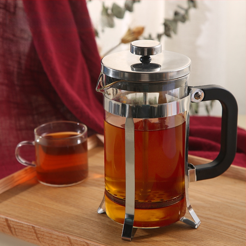 Mayica Cafetieră French Press din sticlă borosilicat de înaltă rezistență, filtru din oțel inoxidabil, capac plat