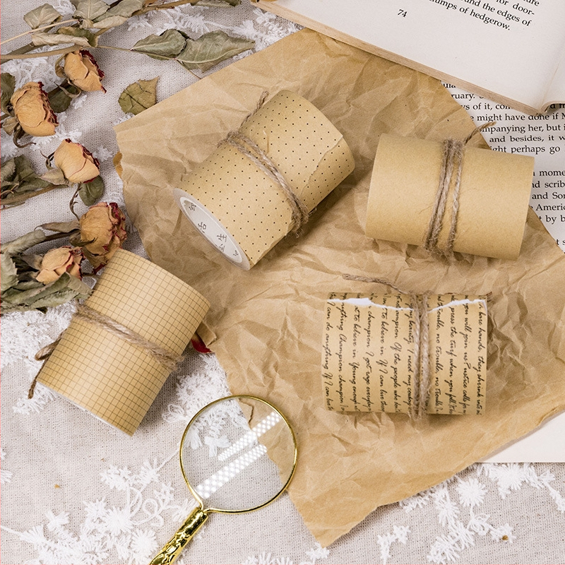 Bandă de hârtie kraft, seria Tefancir, autocolante decorative DIY pentru jurnal creativ în stil retro, 4 modele