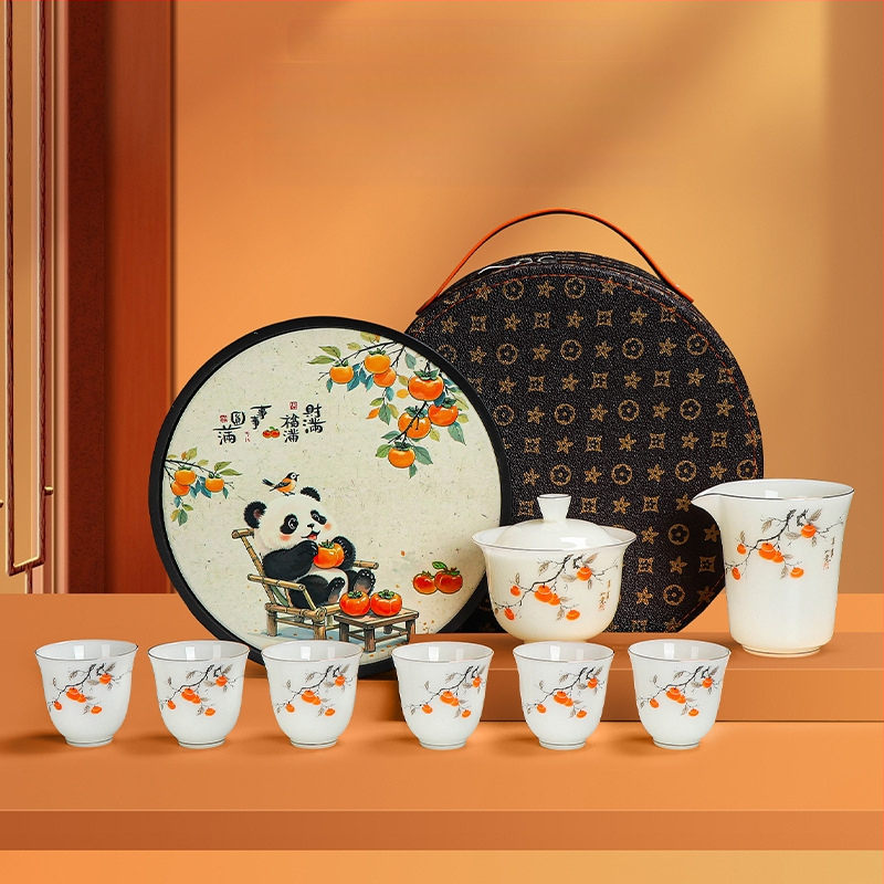 Set de ceai de călătorie din porțelan jade cu bol cu capac suspendat și ceașcă, portabil pentru exterior, personalizare logo, suvenir