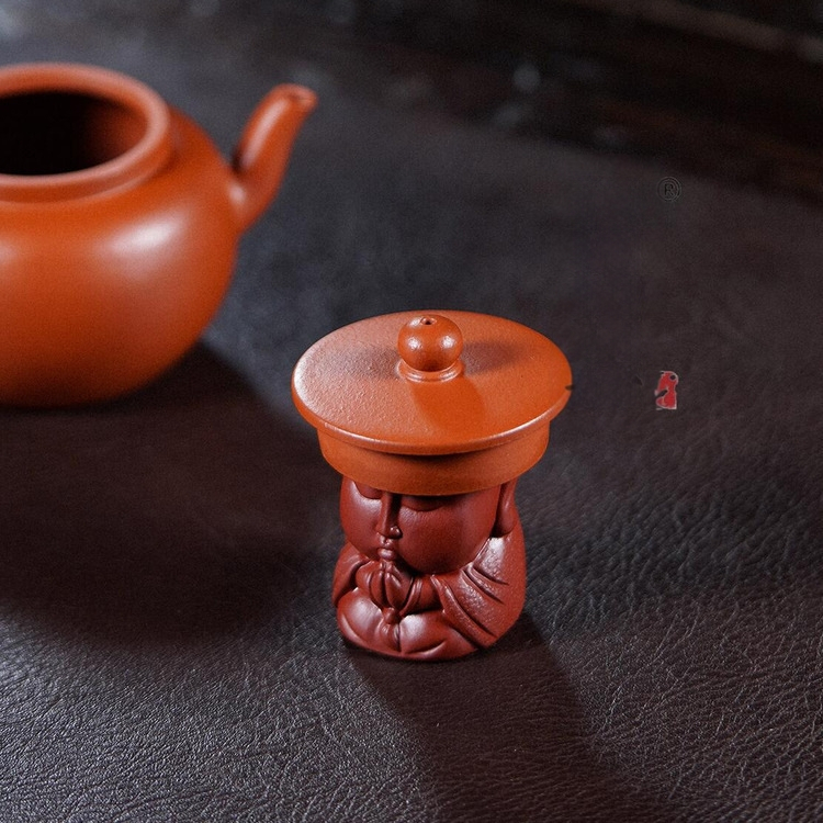 Tea pet din lut purpuriu Yixing cu accesorii Dahongpao și Buddha Maitreya, ornament din lut purpuriu brut pentru îngrijire