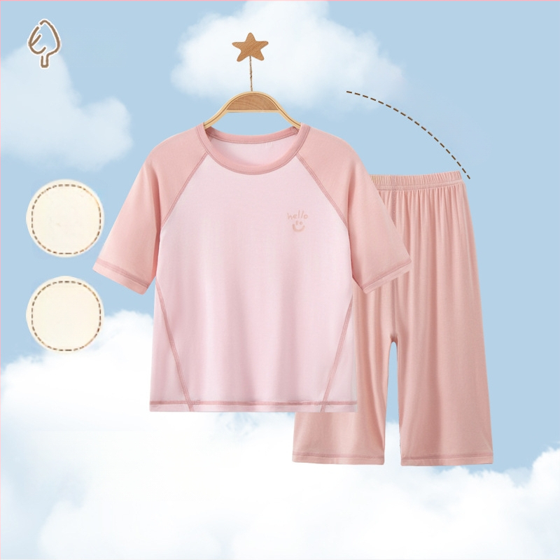 Set pijamale pentru copii din modal, cu ice-silk, vară, mâneci scurte, unisex