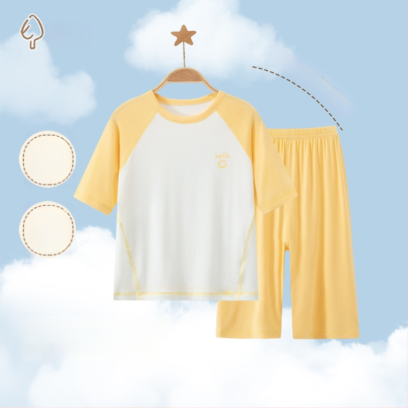 Set pijamale pentru copii din modal, cu ice-silk, vară, mâneci scurte, unisex