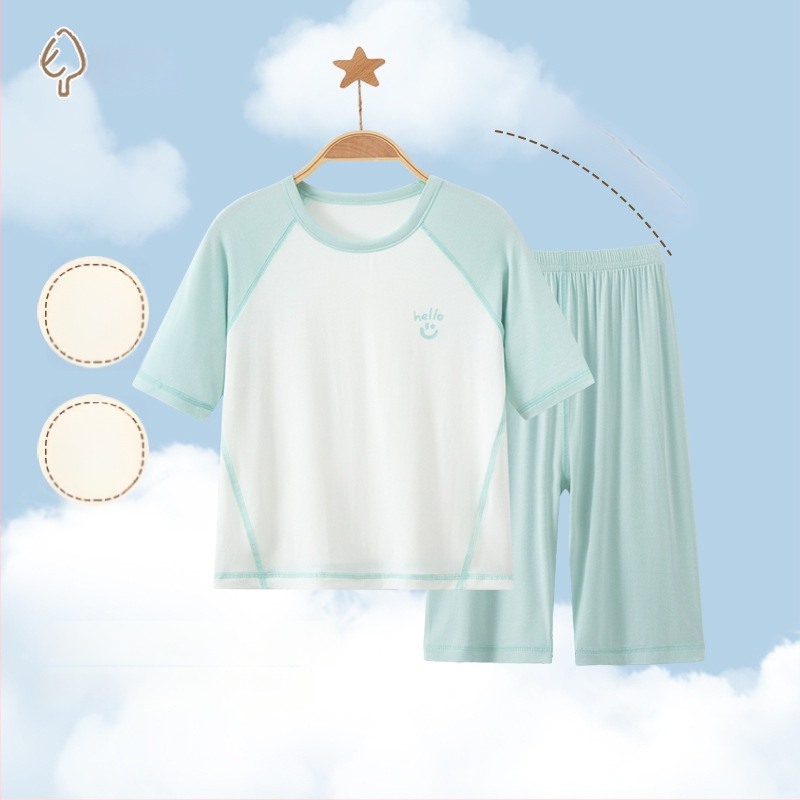 Set pijamale pentru copii din modal, cu ice-silk, vară, mâneci scurte, unisex