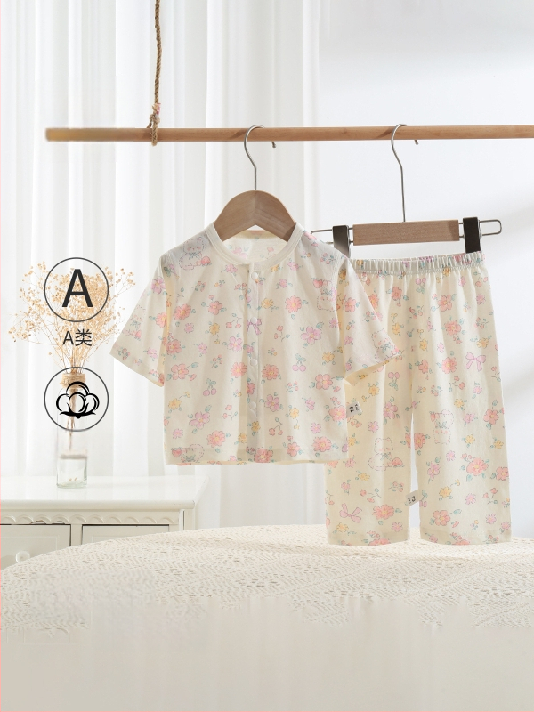 Set de vară pentru copii din bumbac 100%, două piese, unisex, cardigan subțire și pijama, Clasa A
