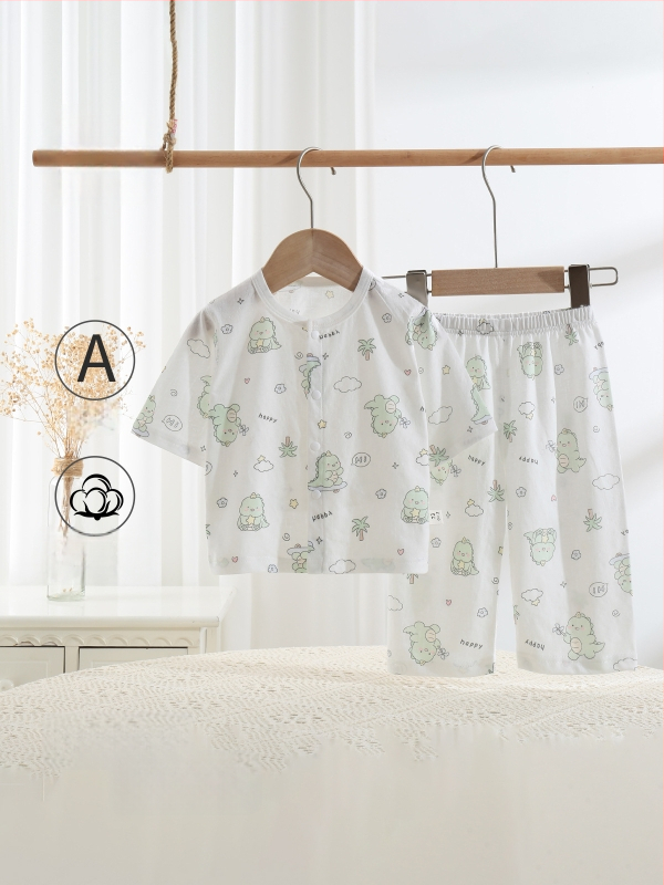 Set de vară pentru copii din bumbac 100%, două piese, unisex, cardigan subțire și pijama, Clasa A