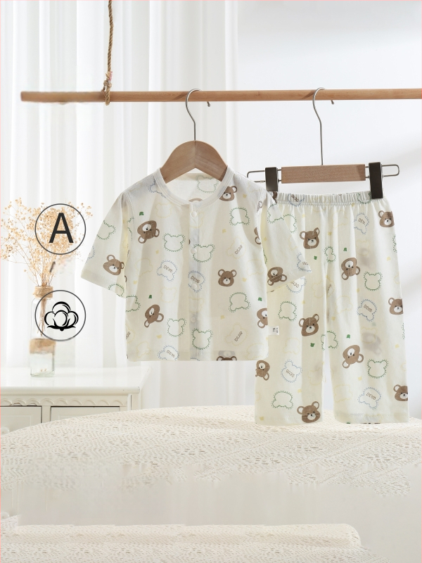 Set de vară pentru copii din bumbac 100%, două piese, unisex, cardigan subțire și pijama, Clasa A