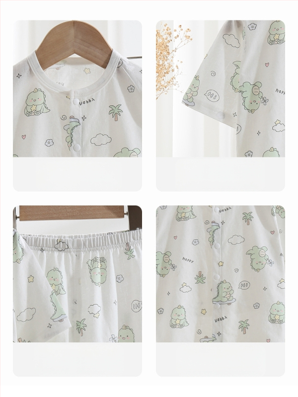 Set de vară pentru copii din bumbac 100%, două piese, unisex, cardigan subțire și pijama, Clasa A