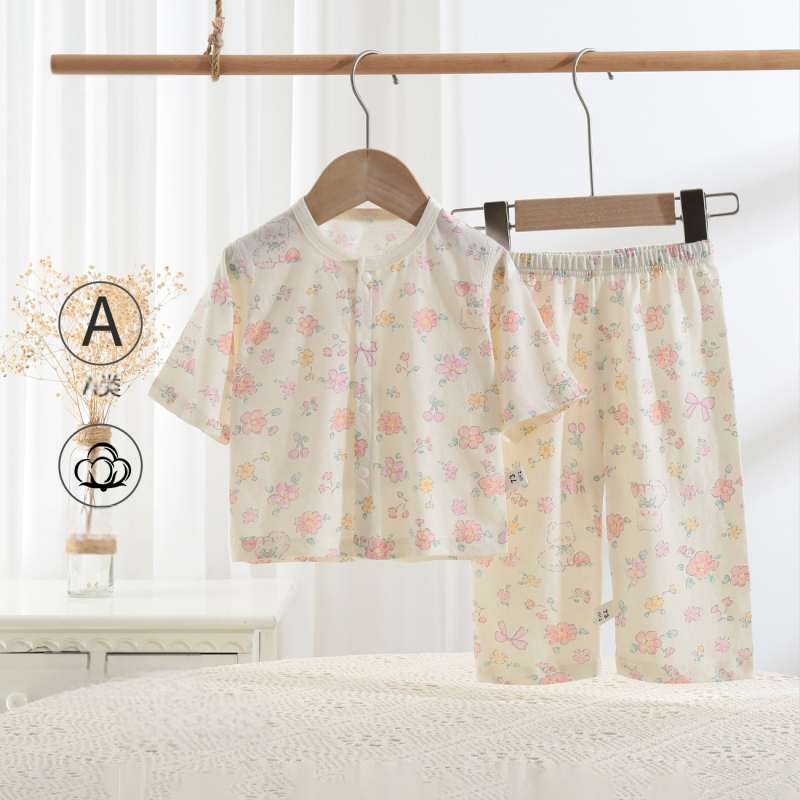 Set de vară pentru copii din bumbac 100%, două piese, unisex, cardigan subțire și pijama, Clasa A