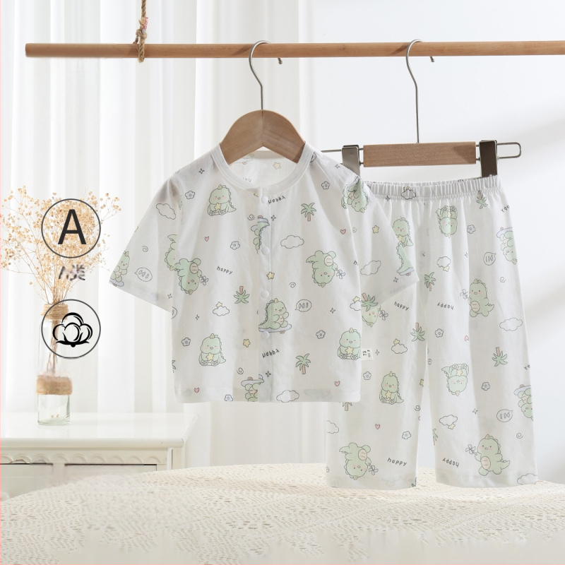 Set de vară pentru copii din bumbac 100%, două piese, unisex, cardigan subțire și pijama, Clasa A