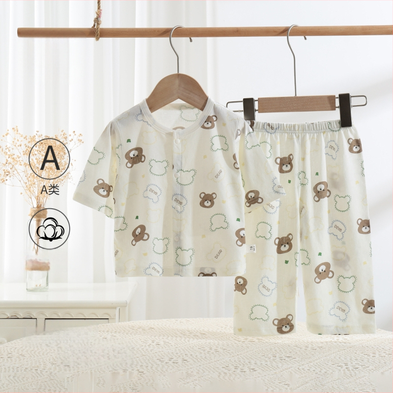 Set de vară pentru copii din bumbac 100%, două piese, unisex, cardigan subțire și pijama, Clasa A