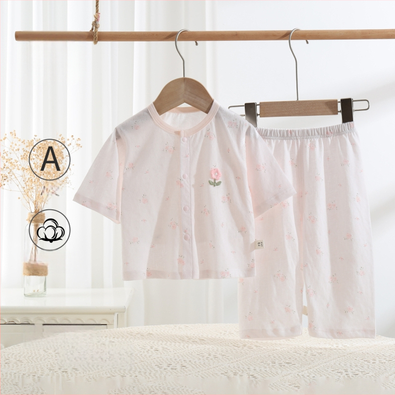 Set de vară pentru copii din bumbac 100%, două piese, unisex, cardigan subțire și pijama, Clasa A