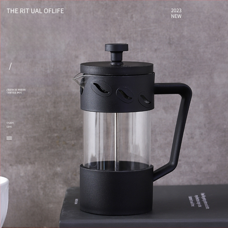 Yi Xing Ceainic din borosilicat rezistent la căldură cu capac înalt și presă din oțel inoxidabil stil French press pentru cafea