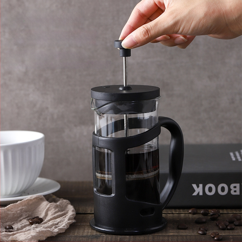 Yi Xing Ceainic din borosilicat rezistent la căldură cu capac înalt și presă din oțel inoxidabil stil French press pentru cafea