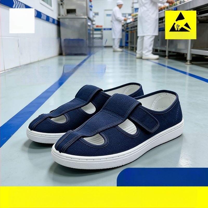 Pantofi antipstatic cu patru orificii, talpă PVC, respirabili, fără miros pentru spații curate în industriile alimentară și farmaceutică